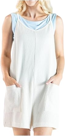 Simply Southern Womens Corded Romper, V-Neckline, Two Front Pockets