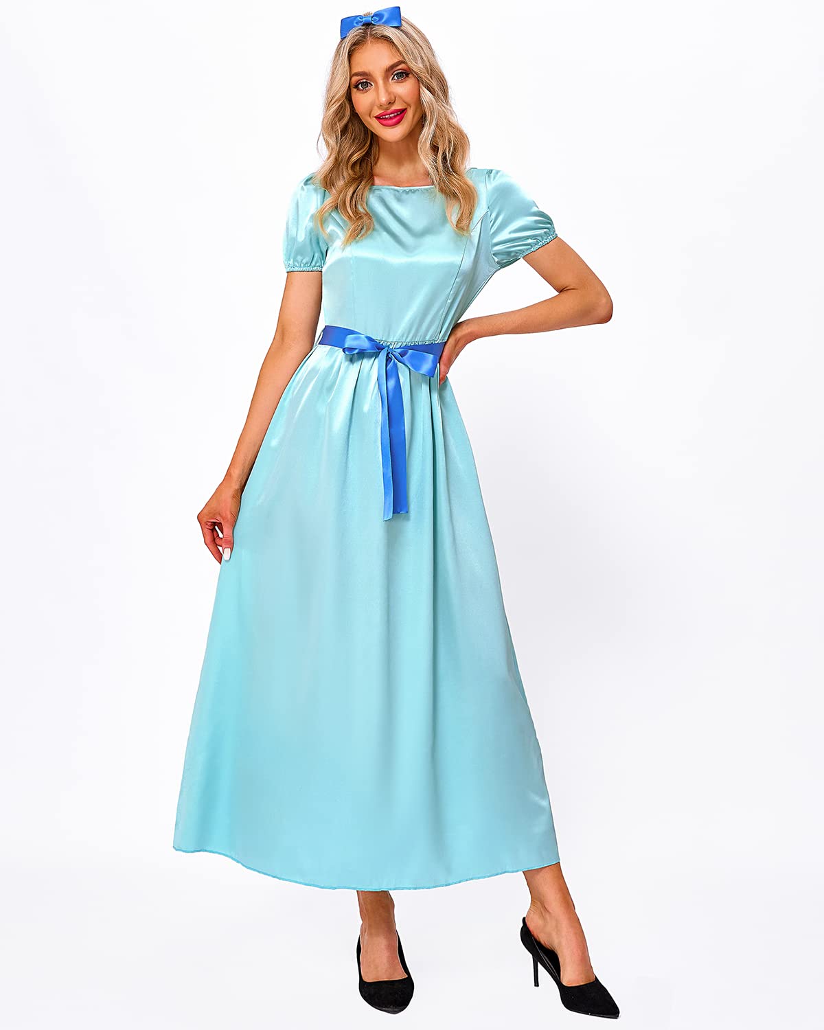 GIKING Women Wendy Costume Halloween Cosplay Outfits Princess Fancy Maxi Dress