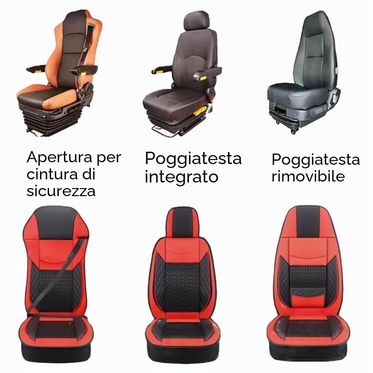 Coprisedili Camion per Volvo FH FM FMX Fe FL,Nero/Rosso/Marrone/Blu Protezione Sedili Maglia Pelle Guidatore Passeggero Anteriore Ergonomico Lombare Accessori Interno Camion,Version 3-Red