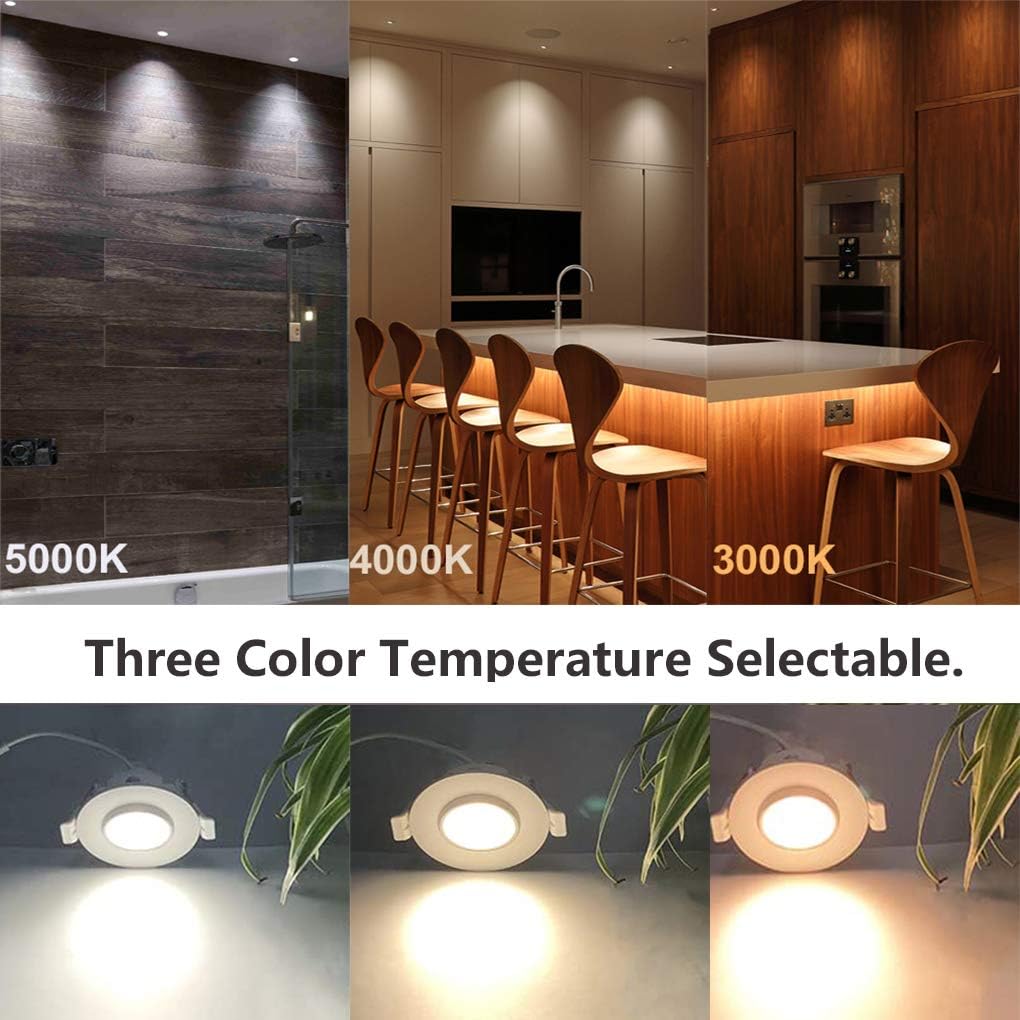 3 Inch Gimbal LED Recessed Light, 8W Dimmable Canless Adjustable Downlight, 3000K/4000K/5000K Selectable Ceiling Spotlight with Junction Box, IC Rated ETL, 38° Beam Angle, 65W Equivalent (Pack of 4)