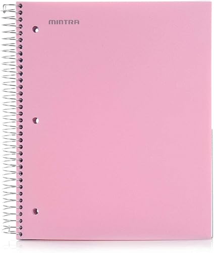 Mintra Office - Cuadernos de espiral duraderos, 5 materias, (verde azulado, rayas universitarias, 1 unidad), 200 paquete, 5 hojas, bolsillos de