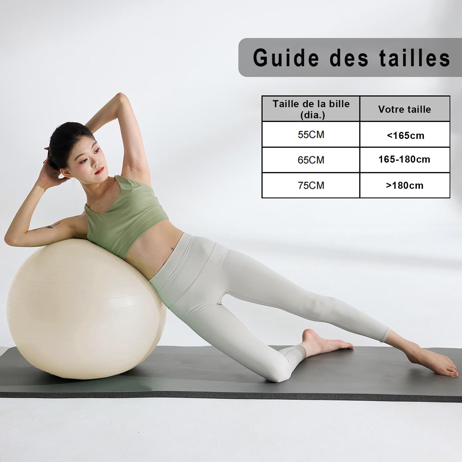 Ballon de gymnastique 55 cm - Pour grossesse - Grand ballon de yoga - Ergonomique - Anti-éclatement - Pour fitness, yoga, gymnastique, entraînement avec pompe à air