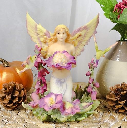 Miniatura 2 de Ebros Gift Jody Bergsma Faith Fairy Naiad - Estatua de flores moradas con colibríes, 5.75 pulgadas de alto, figura mágica de jardín de hadas en
