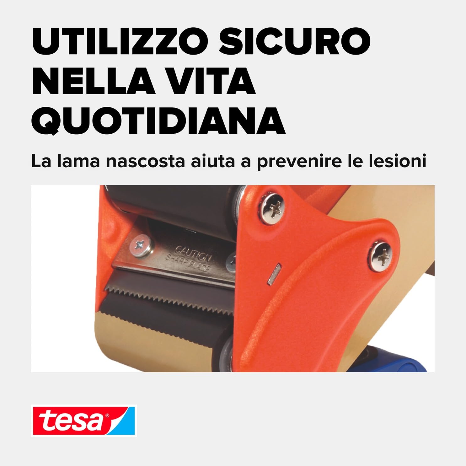 tesapack Dispenser Manuale Economy per Nastro da Imballaggio - Dispenser ergonomico portatile in metallo robusto - Per rotoli fino a 50 mm di larghezza - Colore: Blu e Rosso