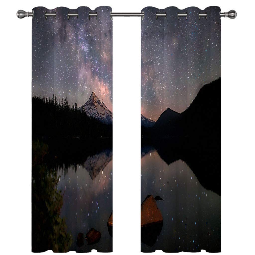 Cortinas Opacas 2 Piezas 200X214Cm Salón Dormitorio Decoración De La Ventana Termicas Aislantes Frio Y Calor Con Ojales 3D Paisaje De Cielo Estrellado De Noche Oscura Patrón Cortinas Infantiles
