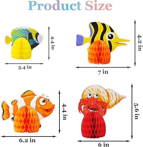 Miniatura 6 de 9 piezas de decoración de animales bajo el mar, centro de mesa de panal oceánico para decoraciones de fiestas temáticas, mesa, cumpleaños, playa,