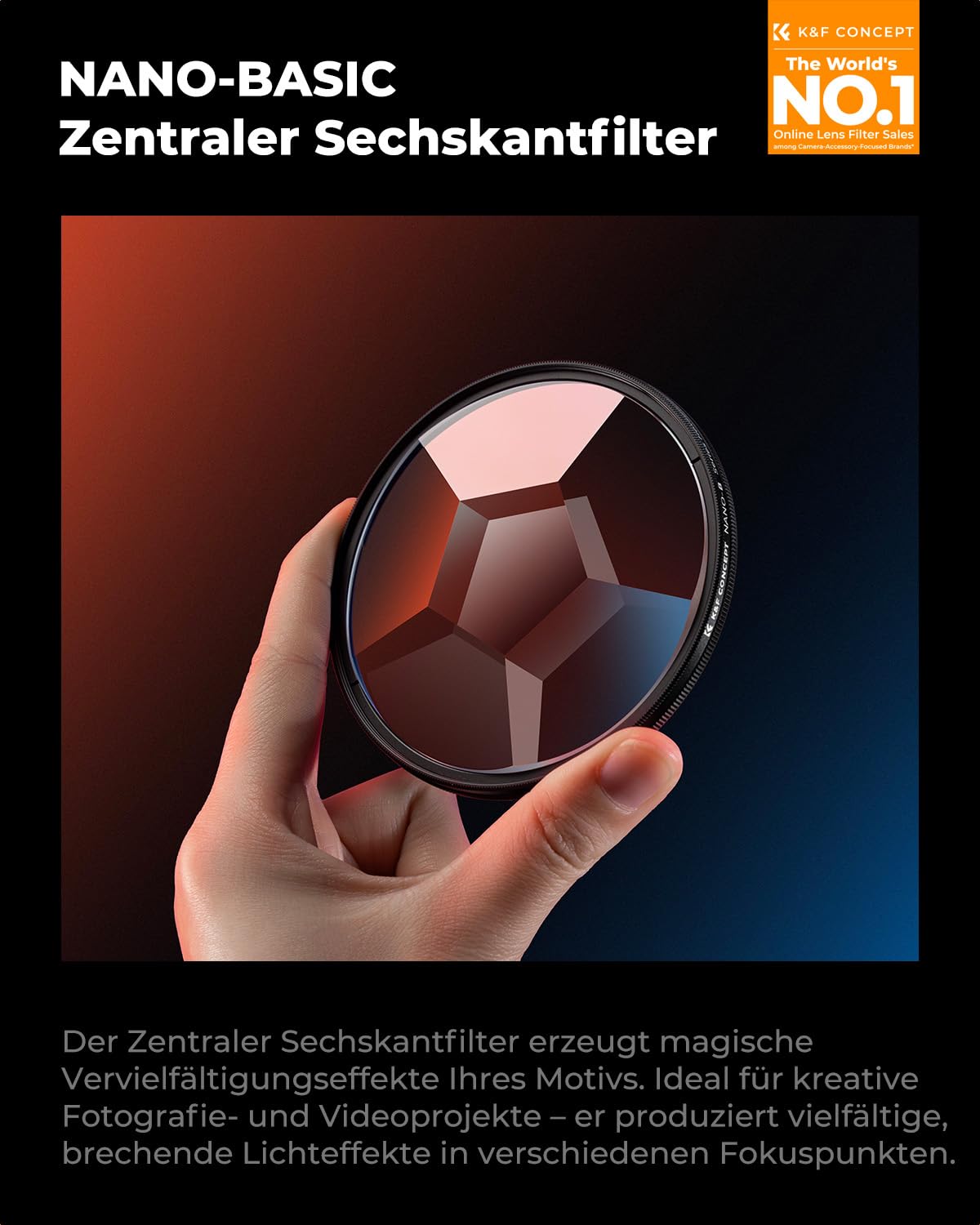 K&F CONCEPT 82mm Kaleidoskop Prisma Filter Optisches Glas Zentral Hexagonal Spezial Effekt Kamera Objektiv Filter (Nano-B Serie)
