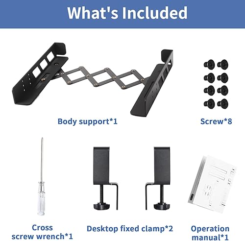 Miniatura 8 de LUKETURE Soporte para computadora portátil debajo del escritorio, sin taladro, soporte de acero para portátil con almohadillas antiarañazos, bandeja