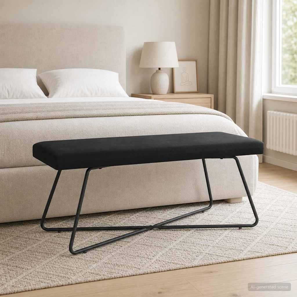 Ławka czarna, 110 x 40 x 45 cm, aksamitna, tapicerowana, do korytarza, salonu, sypialni, kuchni, ze stabilną ramą drewnianą i miękkim aksamitnym obiciem