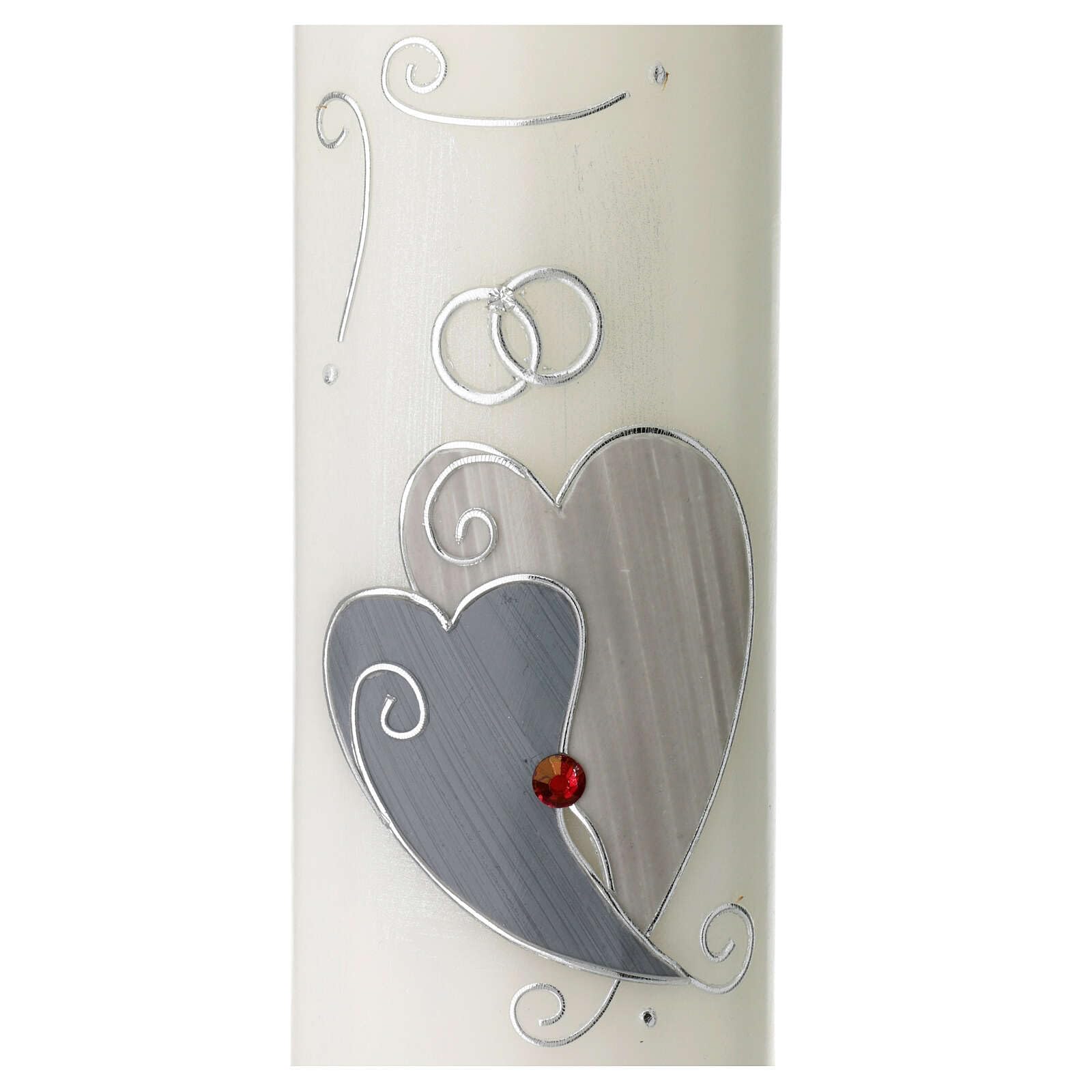 Silver Wedding Candle, Hearts and Rhineston, 240 mm