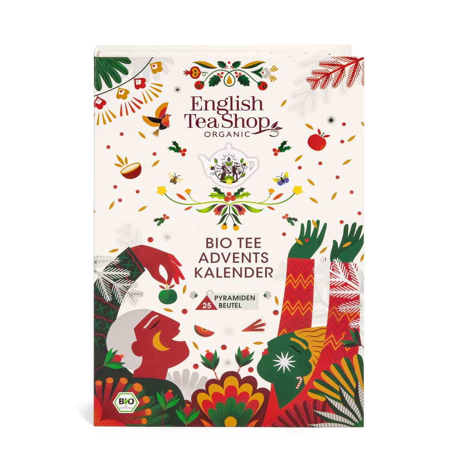 ETS - BIO Teebuch Tee Adventskalender, 24 x Chai, Früchtetee, Kräutertee & Highlights | Großer Buch-Adventskalender mit kompostierbaren Pyramidenbeutel