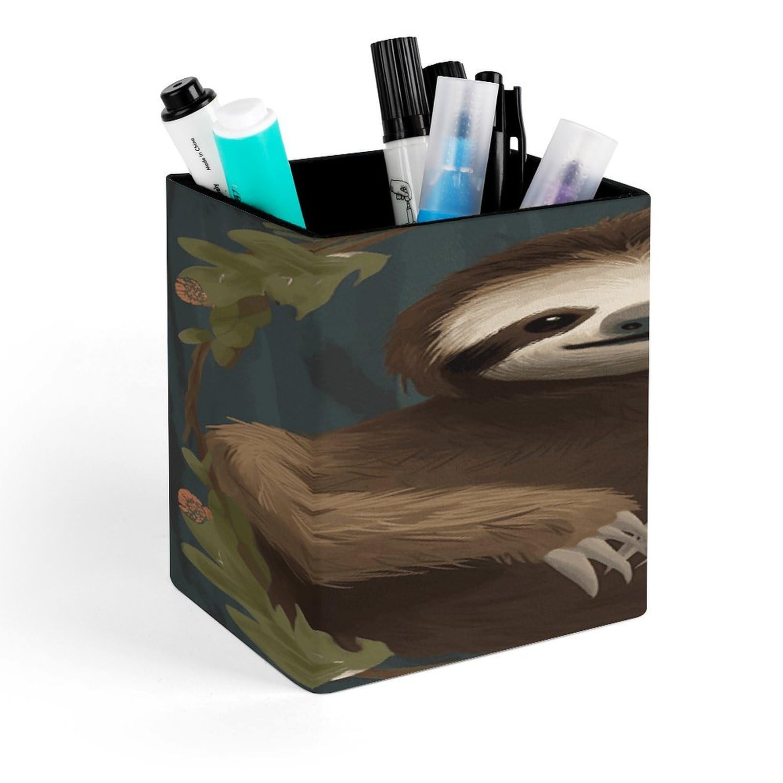 FekiLoot Sloth Pen Holder Personalized Desktop Pencil Holders Case Office Accessories Container Box for Square Pen Cup Desktop Organizer Makeup Brush Holder Caddy Storage