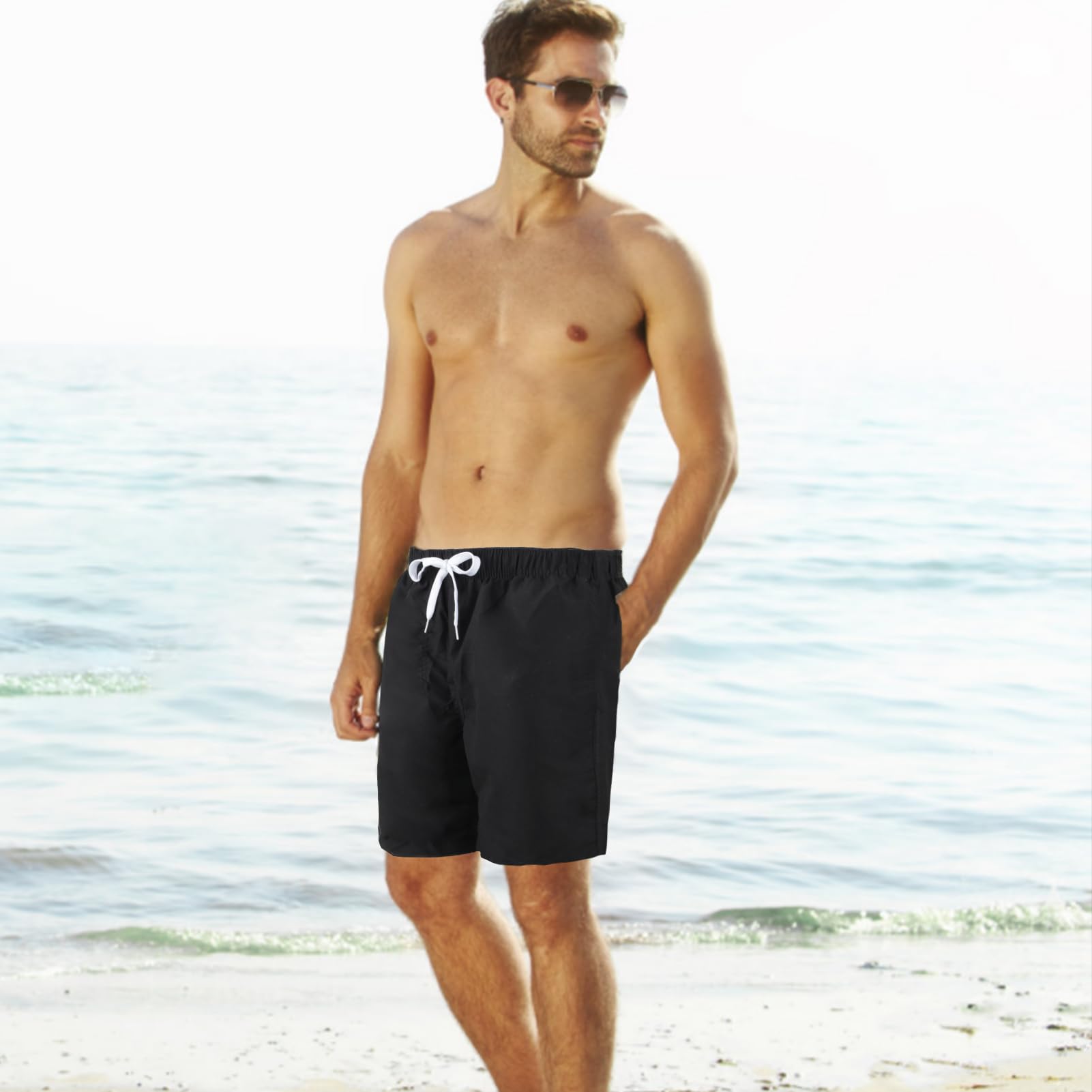 Meioro Hombres Pantalones Cortos de Baño con Bolsillos de Secado Rápido Cortos de Natación en Forma Verano,Ocio Cintura Elástica Ajustable Boardshorts,Deportivos Transpirables