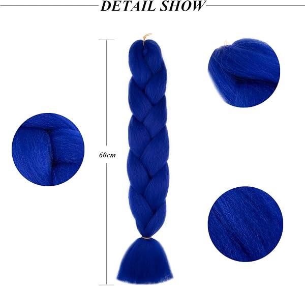 24inch Ombre Jumbo Braids Hair Extensions Braiding Hair Pieces 1pcs Bundles Synthetic Jumbo Braid Hair Crochet Twist African Box, Sapphire Blue - 2