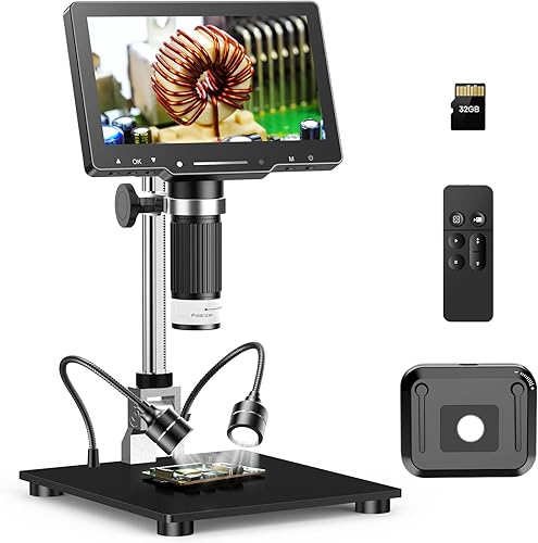 Hayve Microscopio digital 4K, microscopio de monedas HDMI de 48 MP con pantalla IPS de 7 pulgadas, microscopio de soldadura 1500X con luces,
