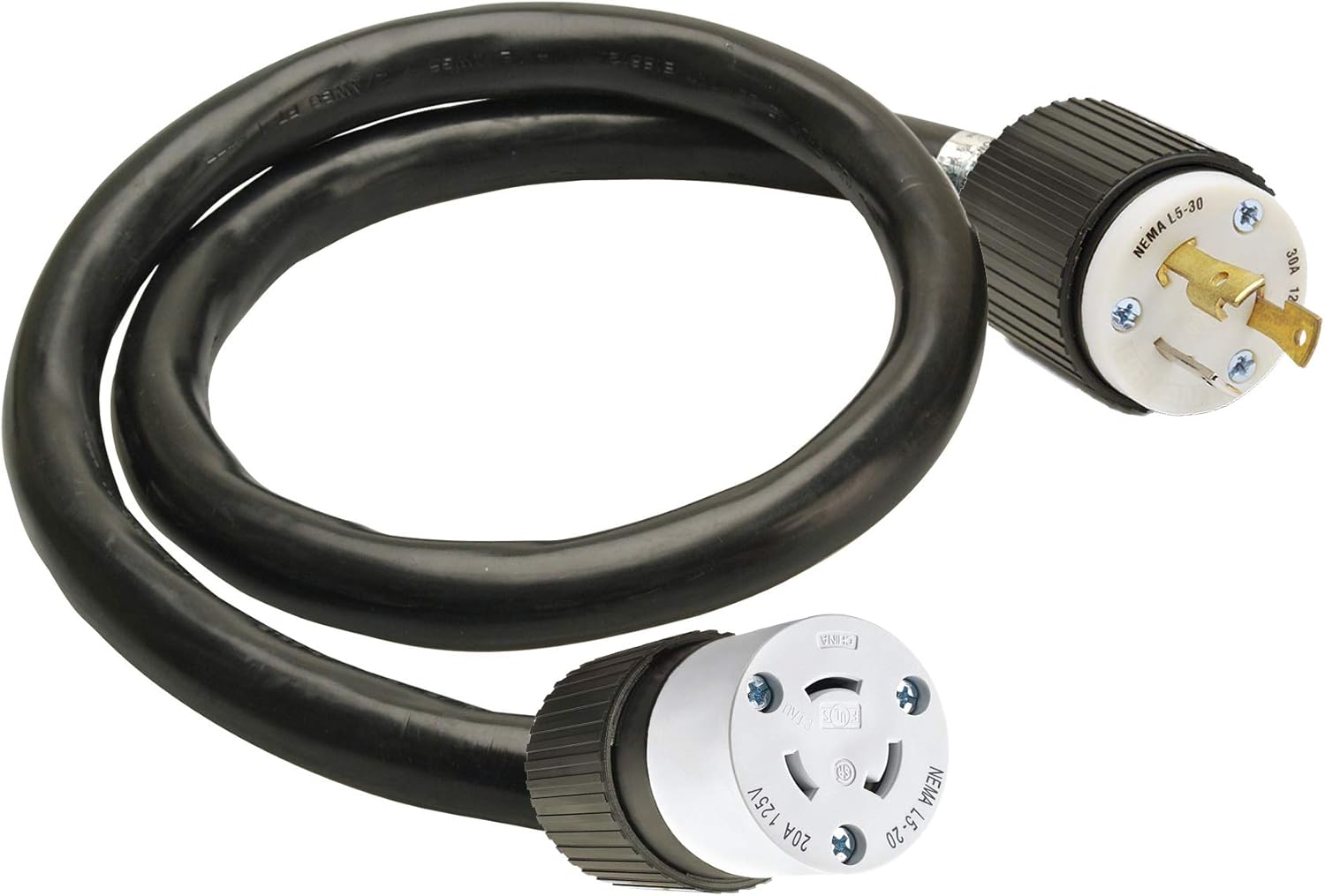TTL5-30P 3-Pin Male RV Camper Travel Trailer Motor Home Plug To L5-20R 3-Prong Female Receptacle Outlet Adapter, 110/125V Electrical Twist Lock Power Cord Convert, NEMA FX719-2