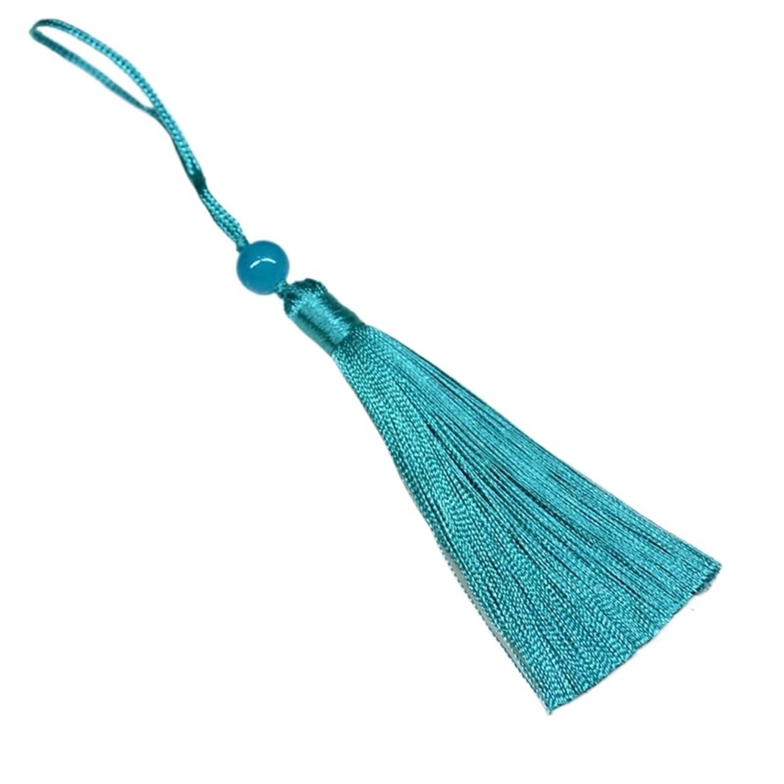 Mini Tassels for Crafts 50Pcs 12cm Silky Tassel Soft Mini Tassels with Loops Bookmark Beaded for Jewelry Making DIY Projects(Peacock green)