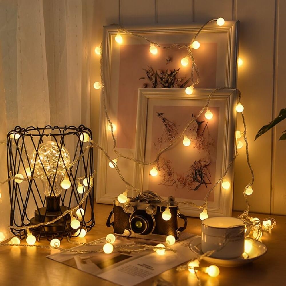 WFGGEH Globe Plug in String Lights, 10ft 20 LED Warm White Globe Fairy Lights for Birthday Christmas Wedding Party Home Decoration