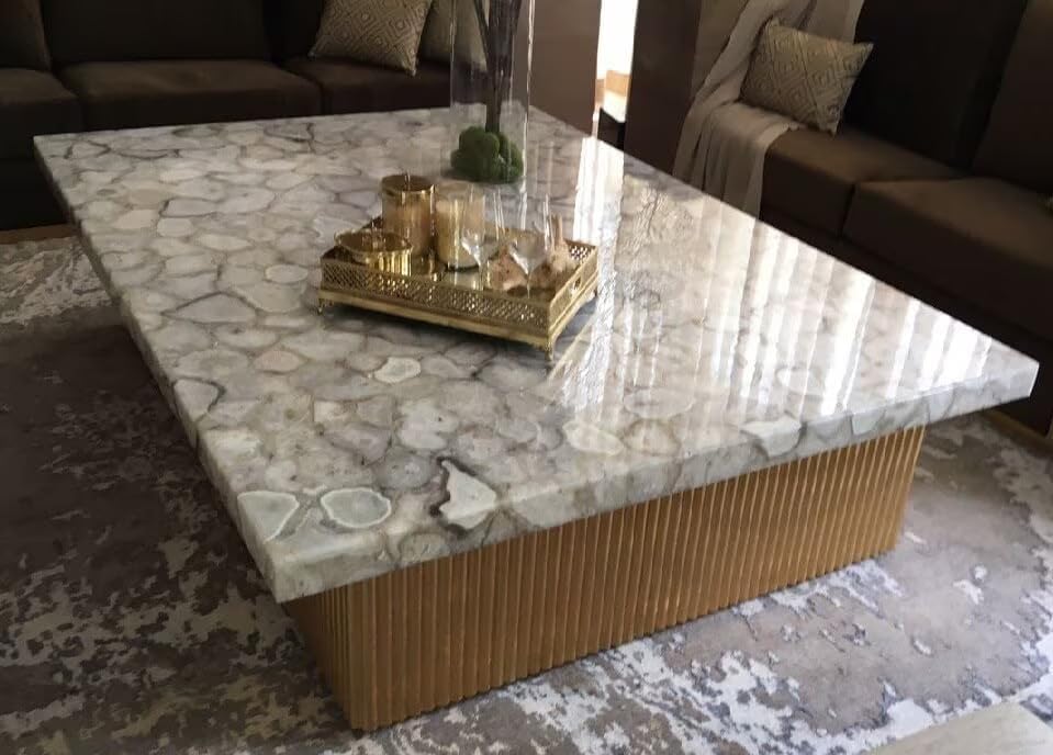 RESINHOMEFURNITURE Exquisite White Semi Precious Agate Stone Dining Table Kitchen Counter Top Coffee Table Home Office Living Room Table Center Table Home Décor (Only Table Top) (84 x 42 Inches)