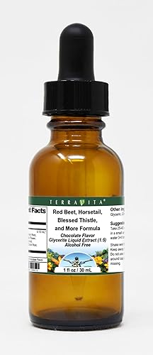 Extracto líquido de glicerita de remolacha roja, cola de caballo, cardo bendito y más fórmula (15), sabor a chocolate (1 oz, ZIN 523804)