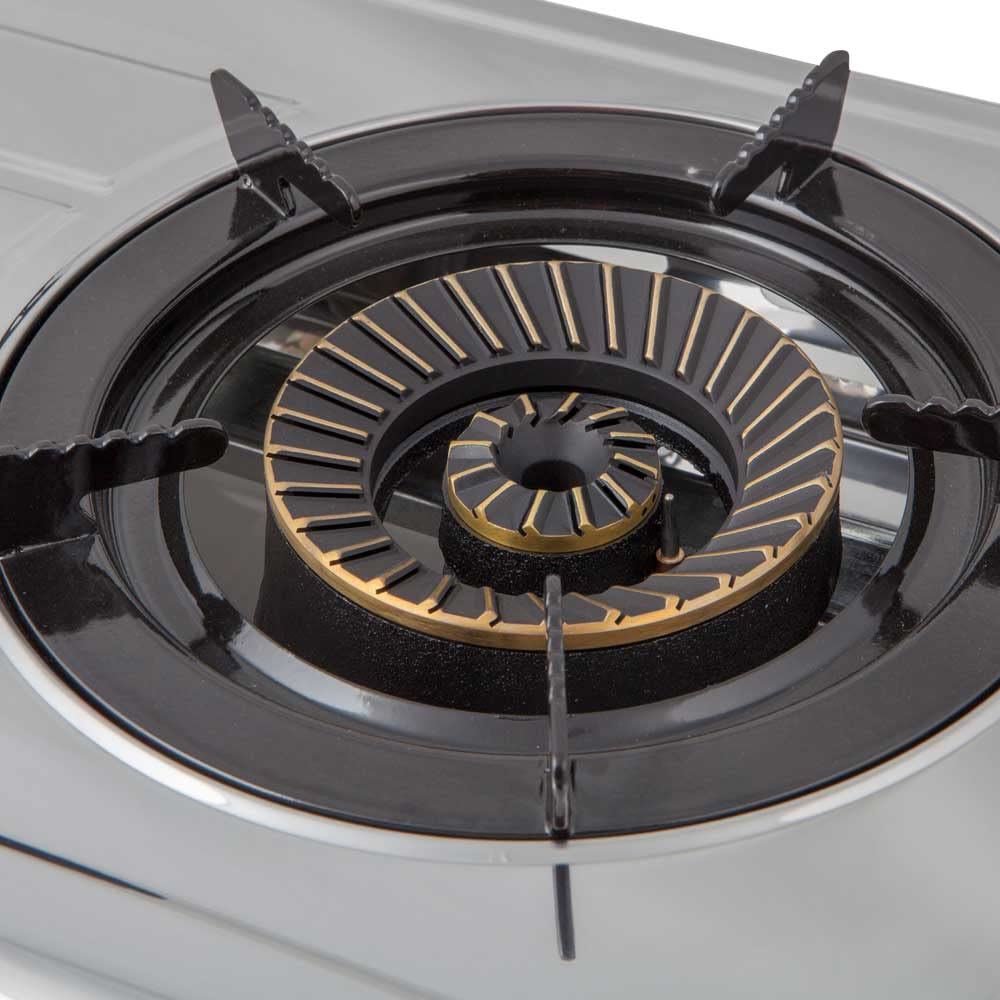 Hornillo gas butano o propano, cuerpo INOX, 2 quemadores de triple corona, encendido piezoeléctrico
