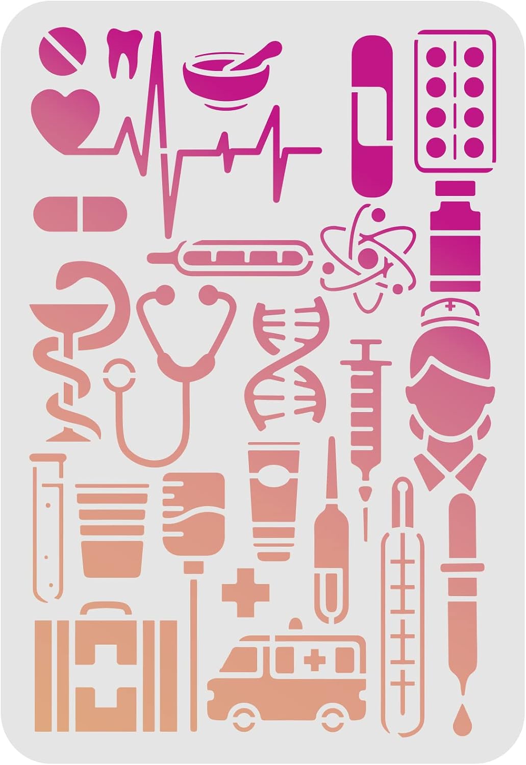 FINGERINSPIRE Medical Symbols Stencils 11.6x8.3 inch International Nurses Day Decoration Stencils Nurse's Day Drawing Stencil for Painting on Wood, Floor, Wall, Fabric