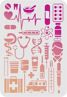 FINGERINSPIRE Medical Symbols Stencils 11.6x8.3 inch International Nurses Day Decoration Stencils Nurse's Day Drawing Stencil for Painting on Wood, Floor, Wall, Fabric