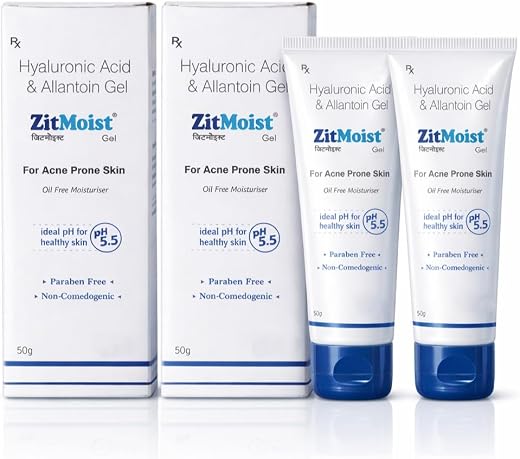Zit-Moist Hyaluronic Acid & Allantoin Gel | Oil-Free Moisturiser for Acne Prone Skin | Non-Comedogenic, Paraben Free | pH ...