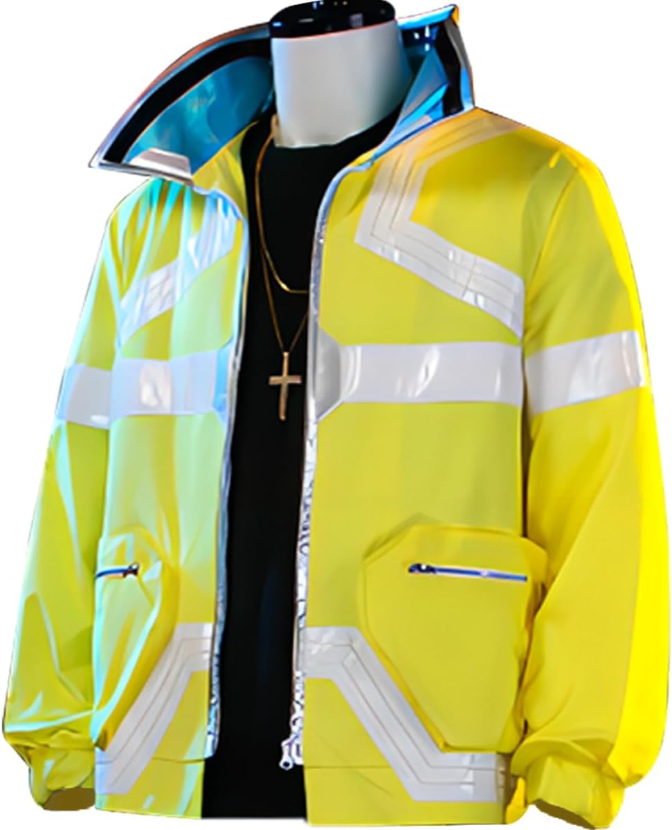 Unisex Men Fashion Punk Anime Yellow Jacket Cosplay Costume Zipper Motorcycle Coat Streetwear Halloween Outfits