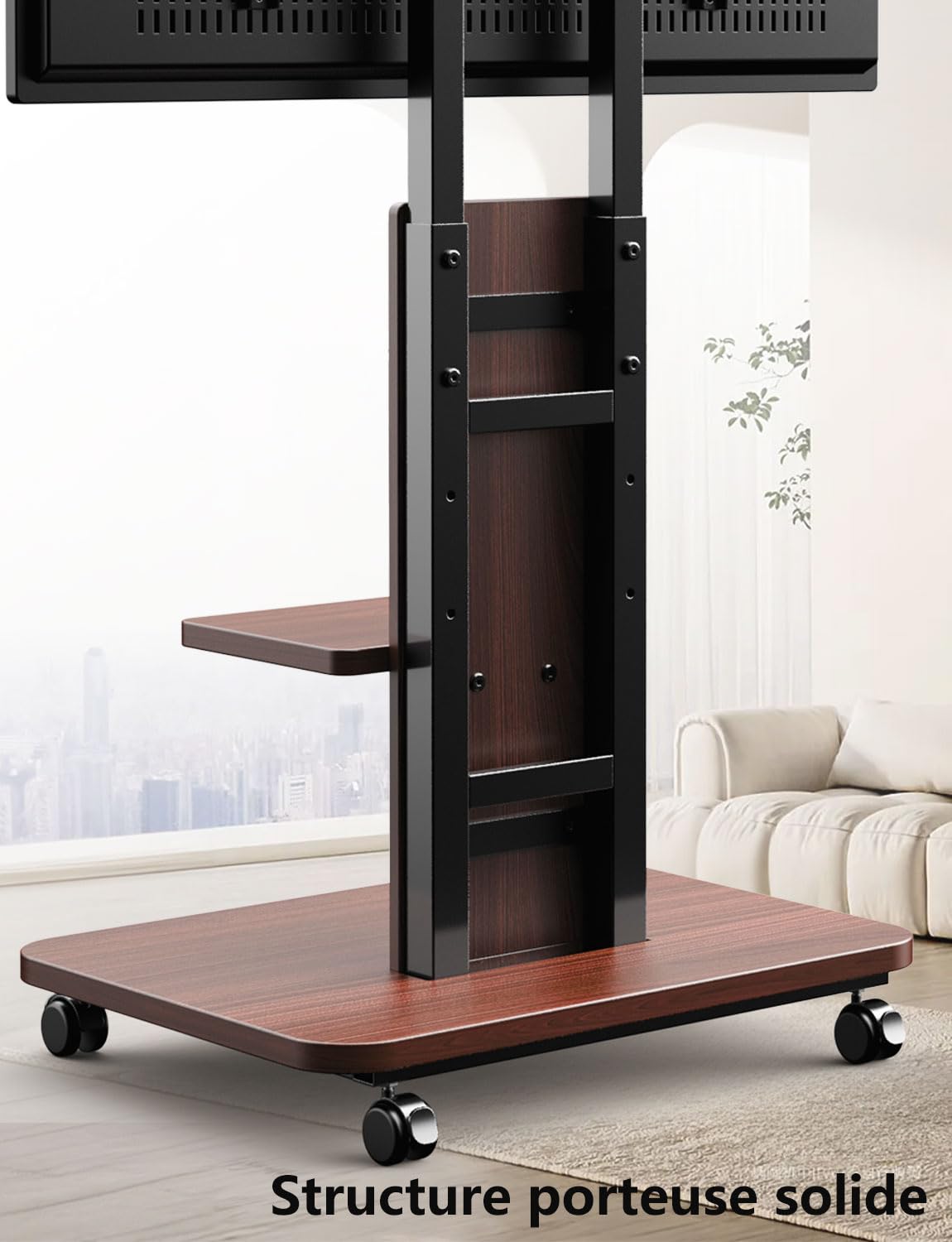 Supporto TV su base pavimento con ruote per schermo da 32 a 75 pollici/LCD/LED/Plasma,Carrello TV con roulette con scaffalatura, regolabile in altezza può sopportare fino a 60 kg, VESA 200 x