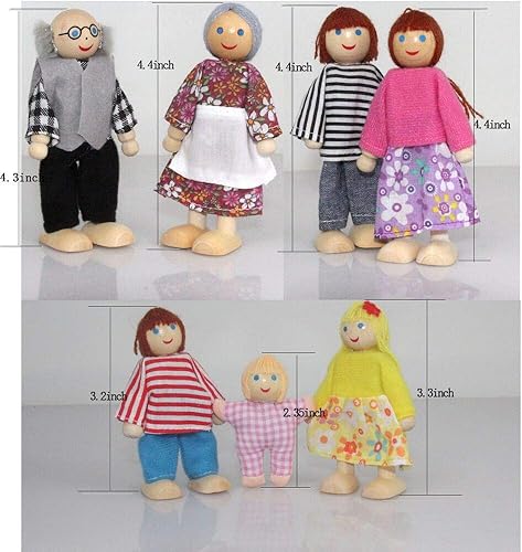 Miniatura 3 de Yeooyoor Casa de muñecas de madera - Personajes de disfraces familiares: abuelo, abuela, mamá, papá, niños, bebé (7 personajes)