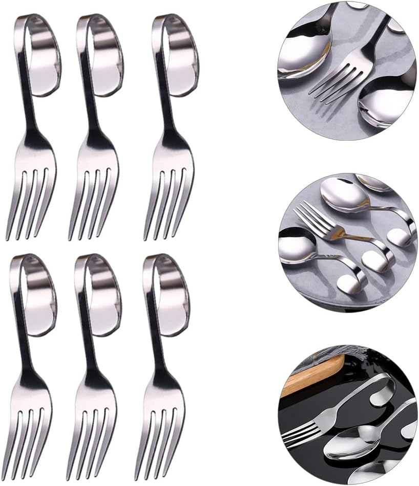 6Pcs Stainless Steel Curved Handle Forks for Dessert Salad and Canape Serving Heavy Duty Flatware Forks for Kitchen Dining