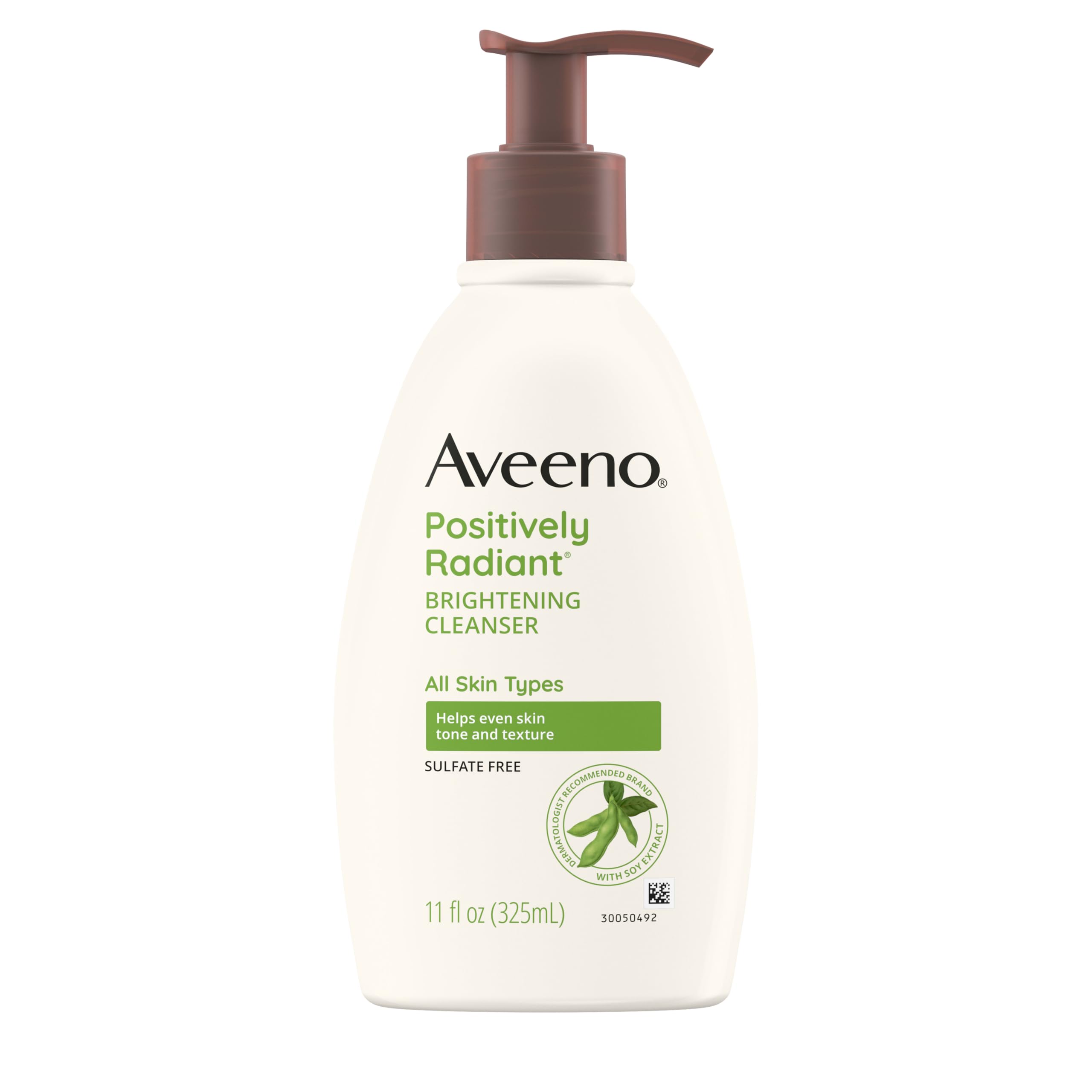 Aveeno Positively Radiant Brightening Facial Cleanser, 11 fl. oz | Face Cleanser with Moisture Rich Soy Extract, Helps Even Skin Tone & Texture, Lifts Away Dirt Oil & Makeup, No Added Sulfates