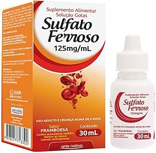 Sulfato Ferroso Liquido 125mg/30mL Suplemento - Arte Native Sabor Framboesa