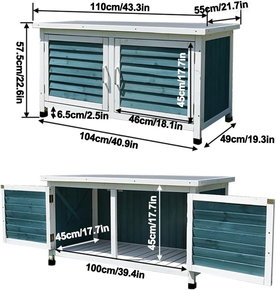 Outdoor Storage Cabinet with Double Doors Durable Garden Potting Bench Table and Wooden Storage Cabinet for Outdoor Use (B 110x55x57.5cm)