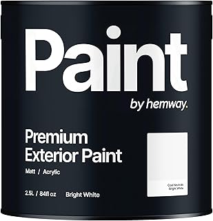 Hemway - Premium Exterior Paint - Bright White 2.5 L | Outdoor Matt Finish, Acrylic & Water-Based Emulsion | Quick Dry & High Coverage for Walls, Wood, Metal, Masonry & Furniture
