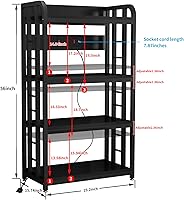 Vista 2 de Estante para panaderos con toma de corriente, soporte para microondas de 4 niveles, estante para panaderos de cocina independiente, soportes