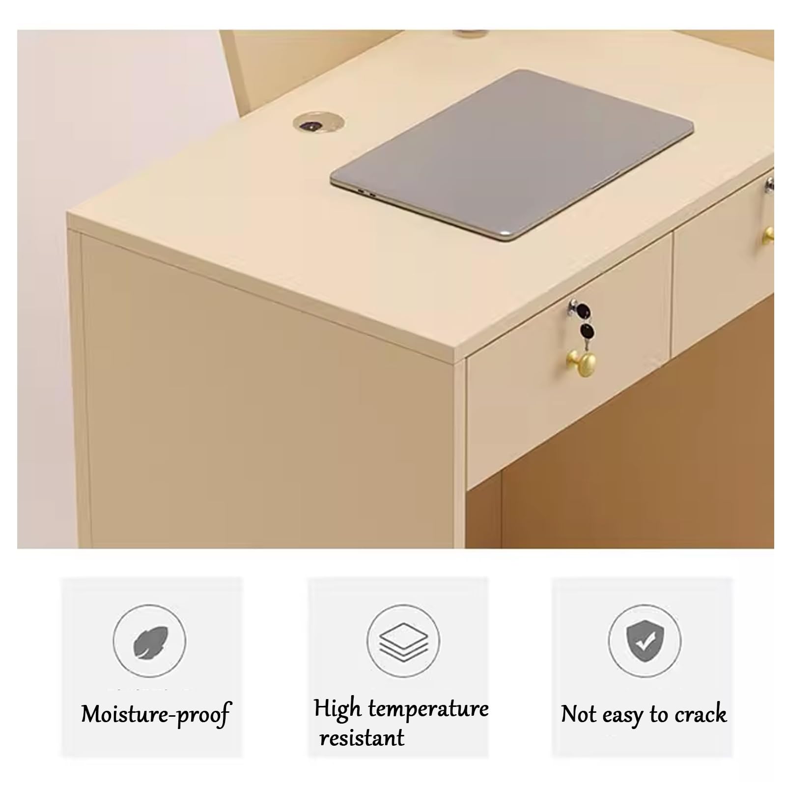 Moderner Empfangstisch mit abschließbarer Schublade & offenen Regalen, kompakter Kassentisch für Einzelhandel, Büro, Weiß, 99,8 x 40 x 95 cm