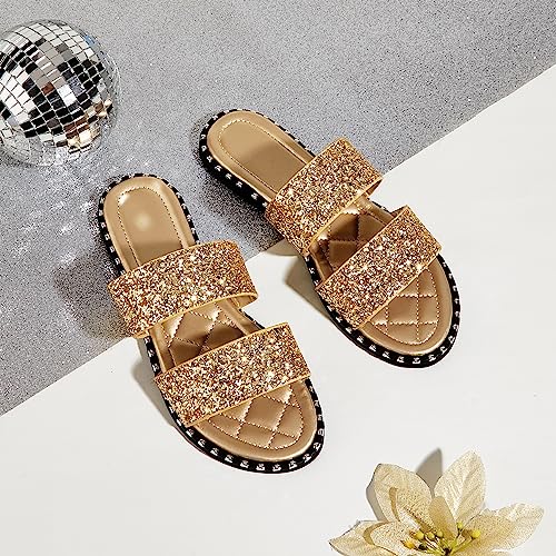Image of Women's Open Toe Flat Sandals Rhinestone Glitter On Casual Fashion Slippers Quick Drying Indoor & Outdoor Slides
