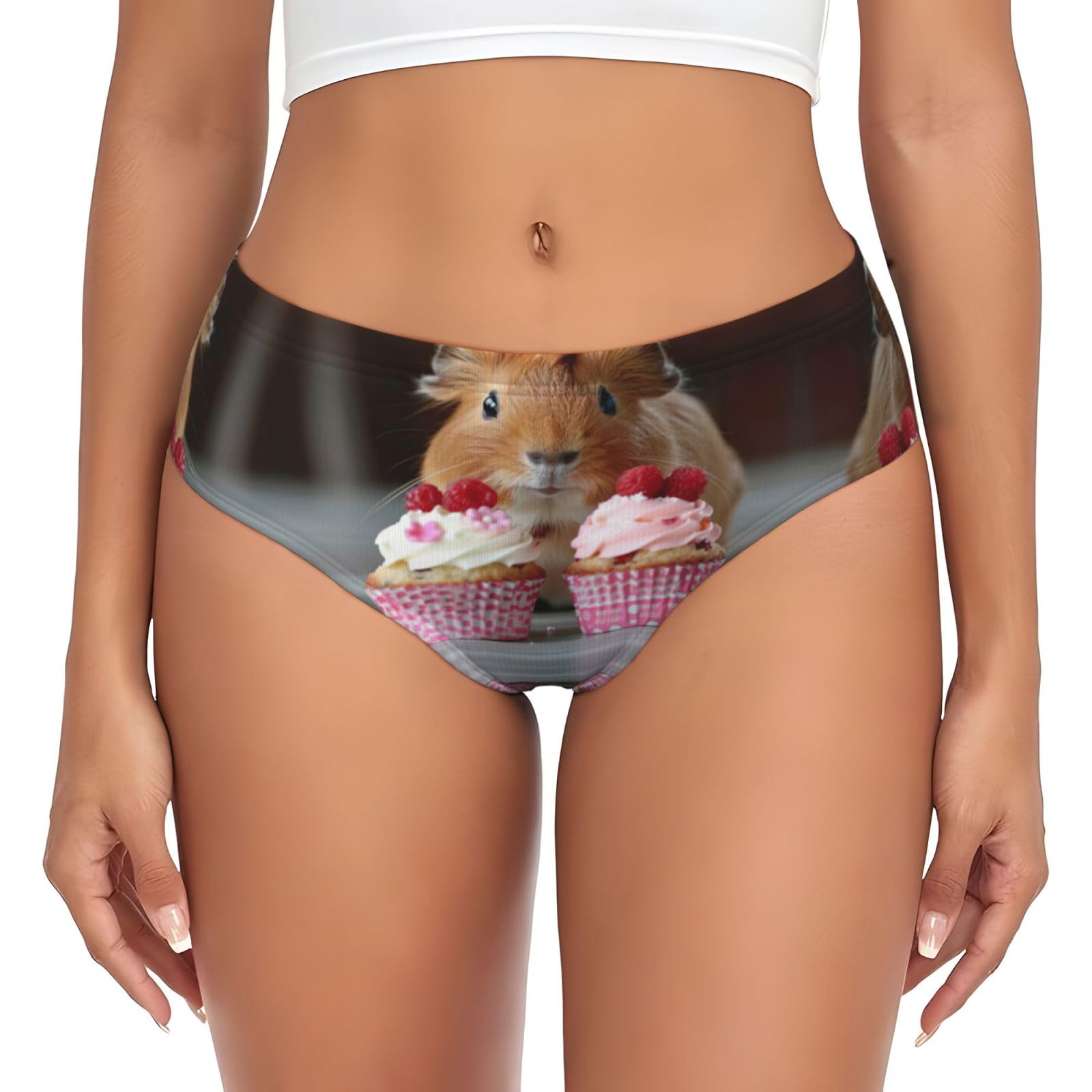 Pphgut Women's Black Guinea Pigs And Cupcakes Print Underwear Skin-Friendly Panties Soft Moisture-Wicking Casual Versatile Wear