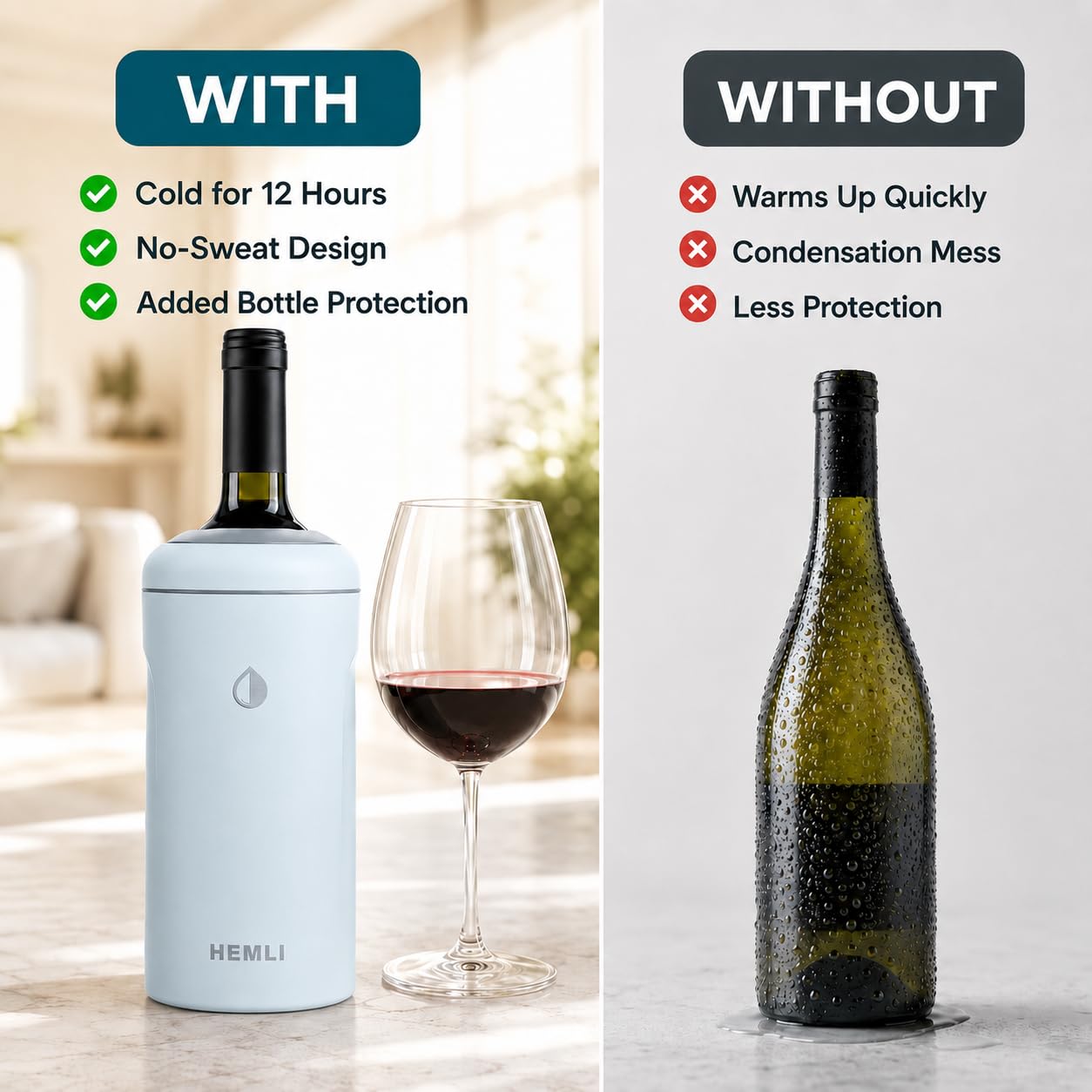 Wine Bottle Chiller Insulator Sleeve, Keeps Wine and Champagne Cold for 12 Hours, Vacuum Insulated Wine Bottle Cooler — Amazon image 4
