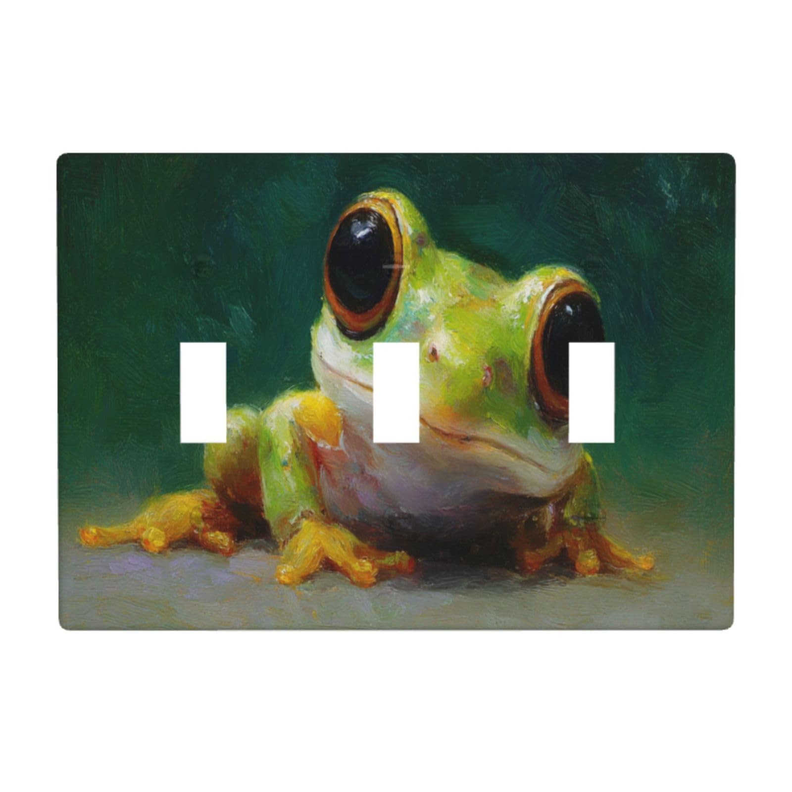 Woshuwo White Cute Cartoon Frog With Big Eyes Light Switch Covers 3 Gang Triple Toggle Wall Plate Switchplate Electrical Faceplate For Bathroom Kitchen Bedroom Decor