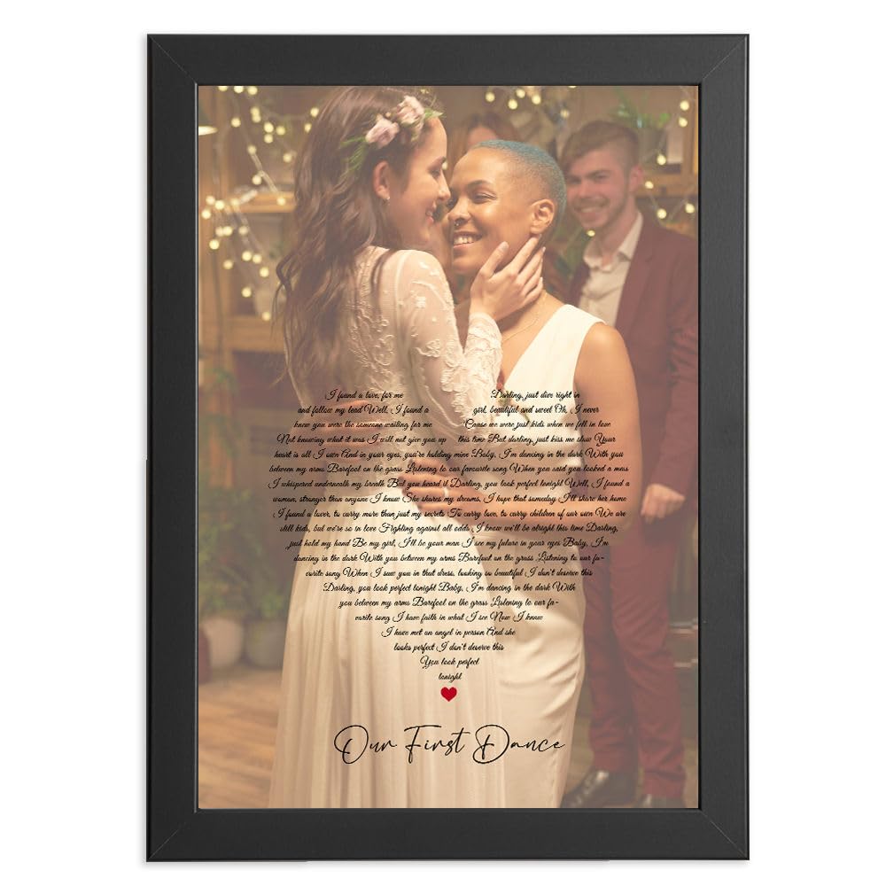 Personalised Wedding Anniversary For Lesbians Gifts , LGBT Presents For Her, First Anniversary Present Ideas For Wife, Romantic Photo Print Poster With Song Lyrics Birthday, Christmas, Valentines Day