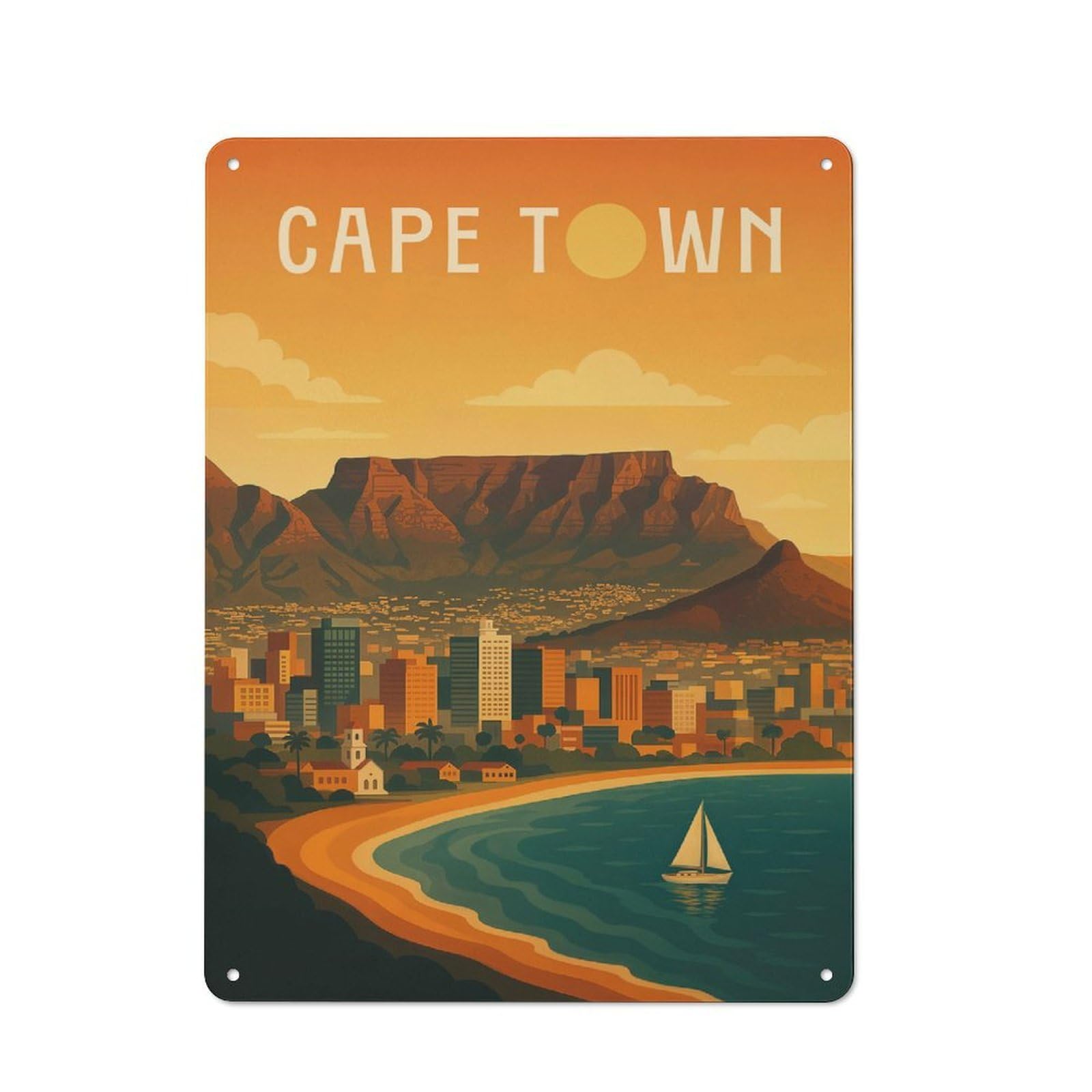 Junmoney Style-5 Metal Plaque With Cape Town Travel (2) Design 40X30cm, Rustic Cafe Wall Decor For Restaurant, Kitchen, Counter Or Breakfast Nook