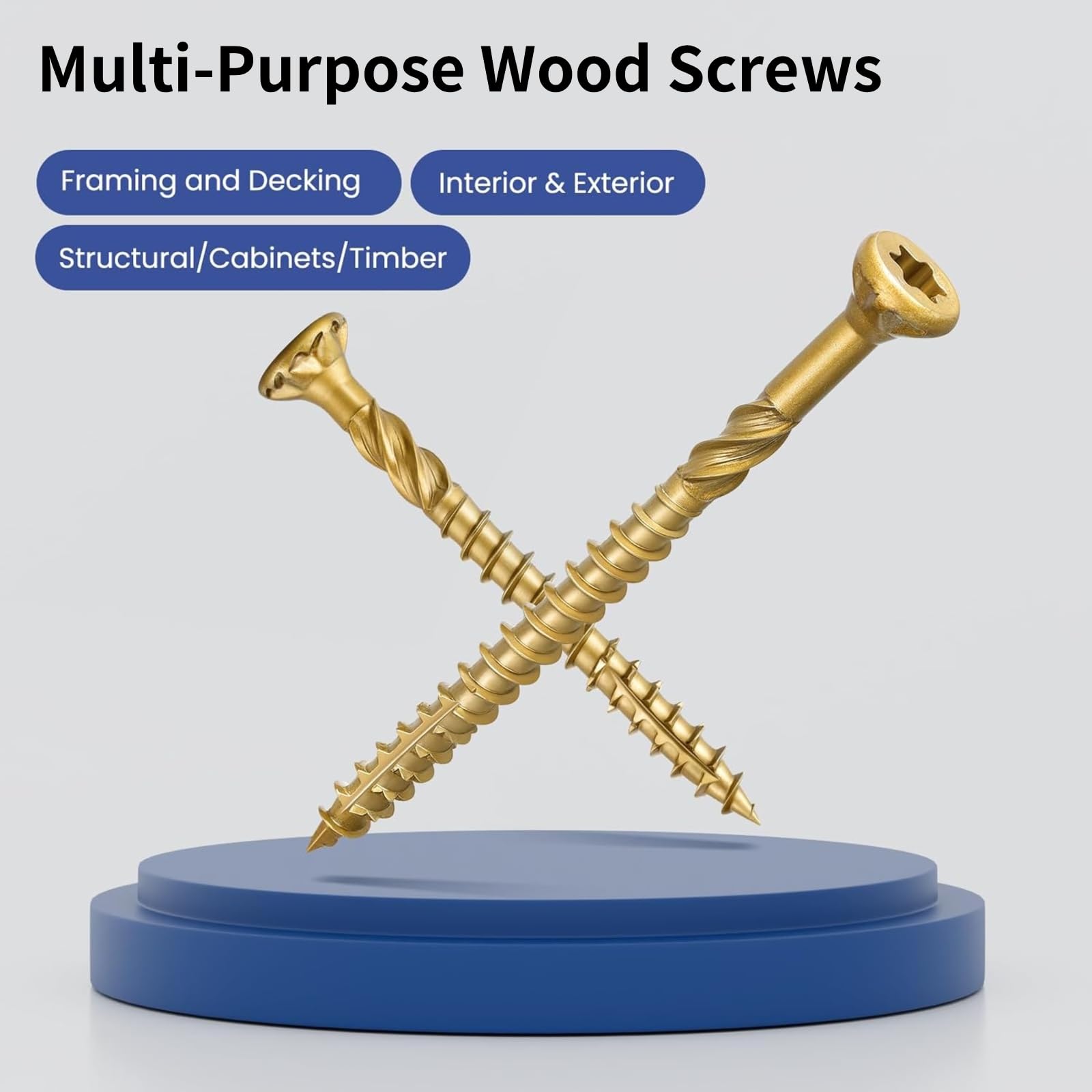 Tornillo de madera multiusos con cabeza de corneta Torx de 2-1/2 pulgadas para uso interior y exterior, revestimiento dorado con broca T25, 5 libras