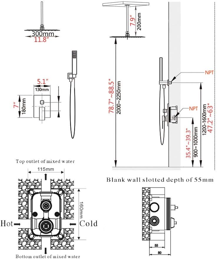 Black Friday 🔥 Shower System Brushed Nickel 12 Inch Luxury Rain Mixer Shower Set Ceiling Mounted Shower Head System Shower Faucet Rough-in Valve Body and Trim Included