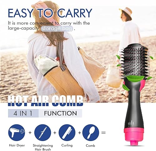 Miniatura 3 de Cepillo secador de pelo, 4 en 1 para secador de pelo, voluminizador para mujeres, cepillo de aire caliente de iones negativos con pinzas para el