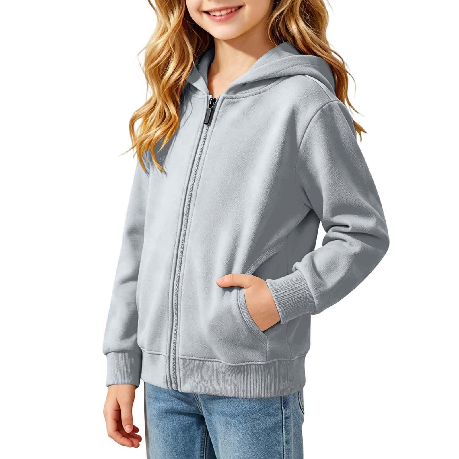 Bambini Giacca Con Zip E Cappuccio Hoodie Ragazza Felpata Tinta Unita