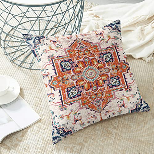 Lhaifa Boho Pillow Covers Carpet Pattern Decorative Pillow Covers Orange Blue Teal Retro Rust Floral Throw Pillow Covers 18X18 In Set Of 4 Linen Decorative Pillow Covers For Couch Living Room Sofa #TOP4