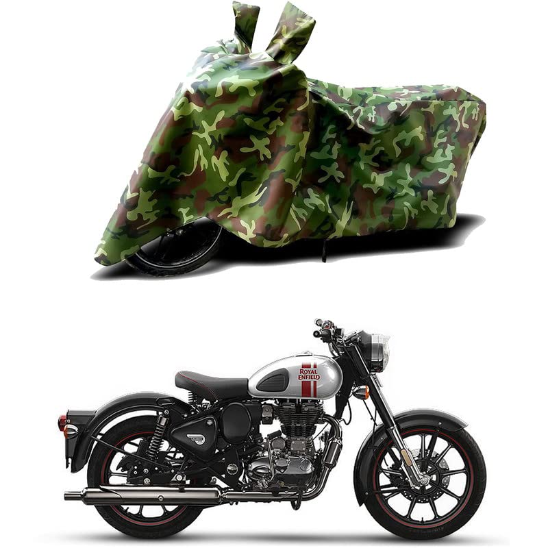 Image of 100% Water Resistant Bike Scooty Two Wheeler Body Cover Compatible for Royal Enfie Classic 350 Redditch /UV-Rays /Heat Protection /Birds Dropping /Scratchproof /Dust Proof /Waterproof[Green MJ]